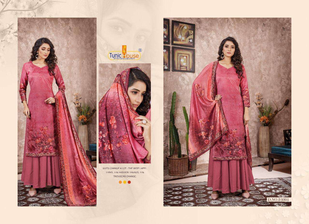 PEARL BY TUNIC HOUSE 84001 TO 84006 SERIES BEAUTIFUL SUITS COLORFUL STYLISH FANCY CASUAL WEAR & ETHNIC WEAR VELVET 9000 DIGITAL PRINTED PRINTED DRESSES AT WHOLESALE PRICE