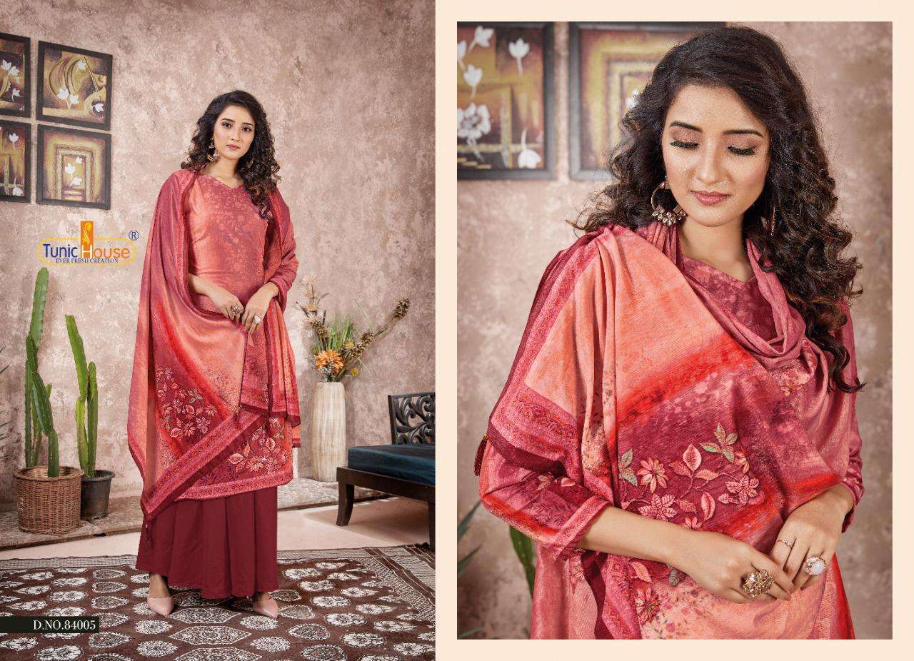 PEARL BY TUNIC HOUSE 84001 TO 84006 SERIES BEAUTIFUL SUITS COLORFUL STYLISH FANCY CASUAL WEAR & ETHNIC WEAR VELVET 9000 DIGITAL PRINTED PRINTED DRESSES AT WHOLESALE PRICE