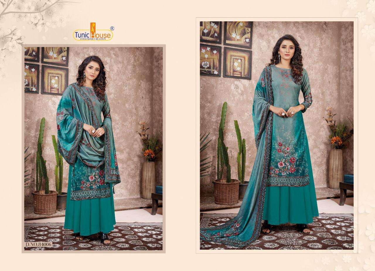 PEARL BY TUNIC HOUSE 84001 TO 84006 SERIES BEAUTIFUL SUITS COLORFUL STYLISH FANCY CASUAL WEAR & ETHNIC WEAR VELVET 9000 DIGITAL PRINTED PRINTED DRESSES AT WHOLESALE PRICE