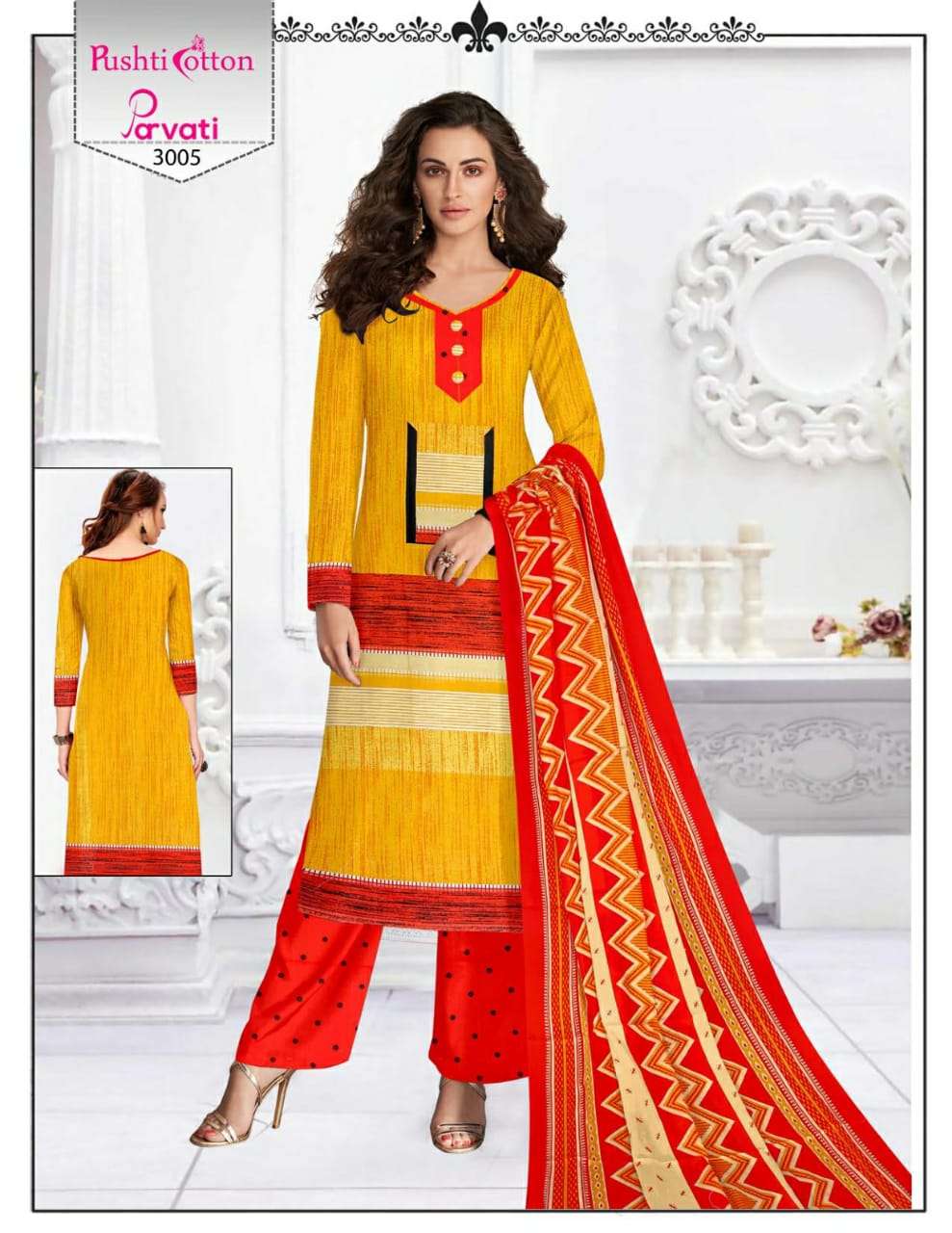 PARVATI VOL-3 BY PUSHTI COTTON 3001 TO 3010 SERIES BEAUTIFUL STYLISH FANCY COLORFUL CASUAL WEAR & ETHNIC WEAR & READY TO WEAR COTTON PRINTED KURTIS AT WHOLESALE PRICE