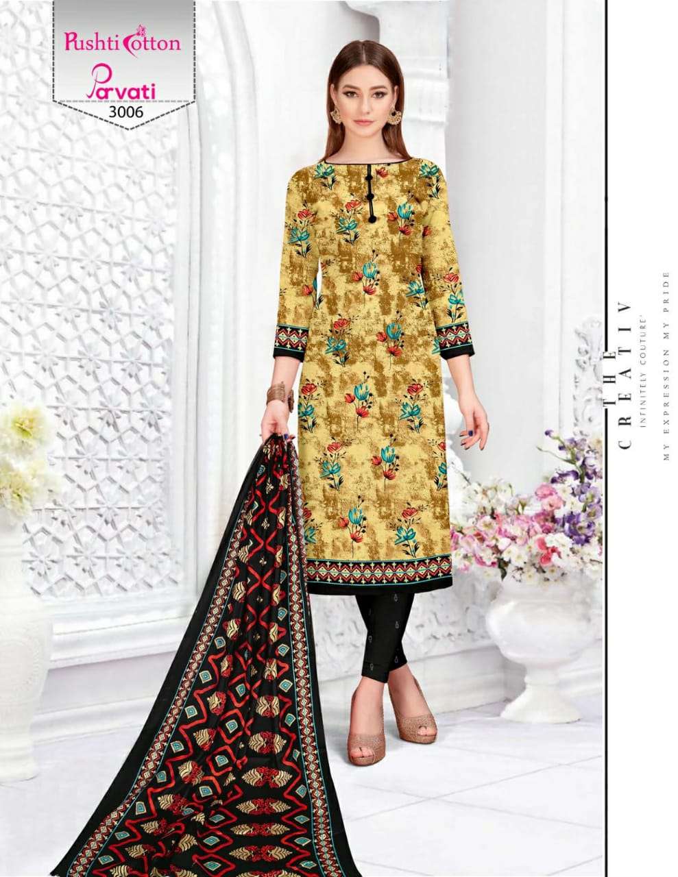 PARVATI VOL-3 BY PUSHTI COTTON 3001 TO 3010 SERIES BEAUTIFUL STYLISH FANCY COLORFUL CASUAL WEAR & ETHNIC WEAR & READY TO WEAR COTTON PRINTED KURTIS AT WHOLESALE PRICE