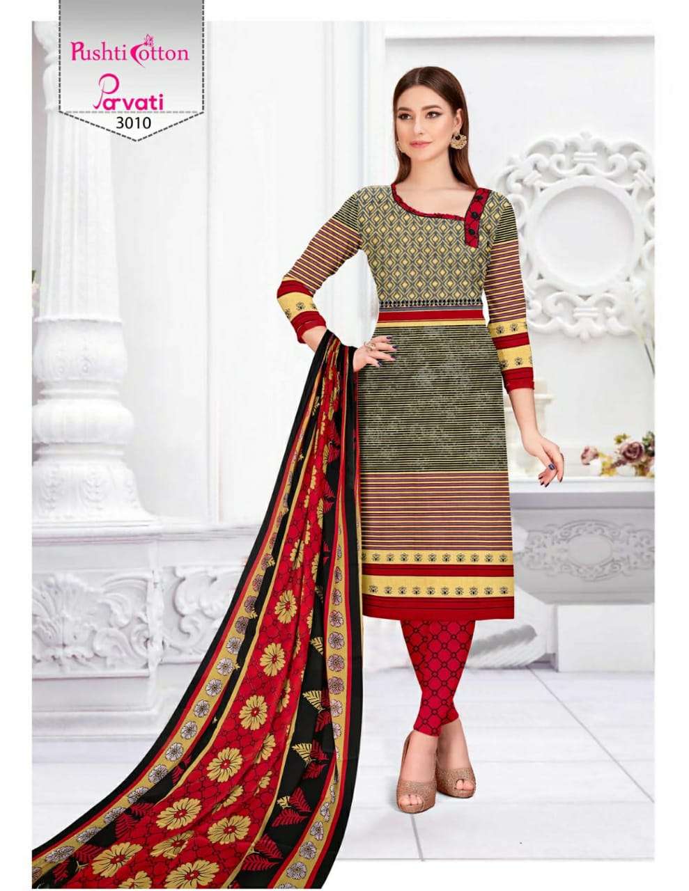 PARVATI VOL-3 BY PUSHTI COTTON 3001 TO 3010 SERIES BEAUTIFUL STYLISH FANCY COLORFUL CASUAL WEAR & ETHNIC WEAR & READY TO WEAR COTTON PRINTED KURTIS AT WHOLESALE PRICE