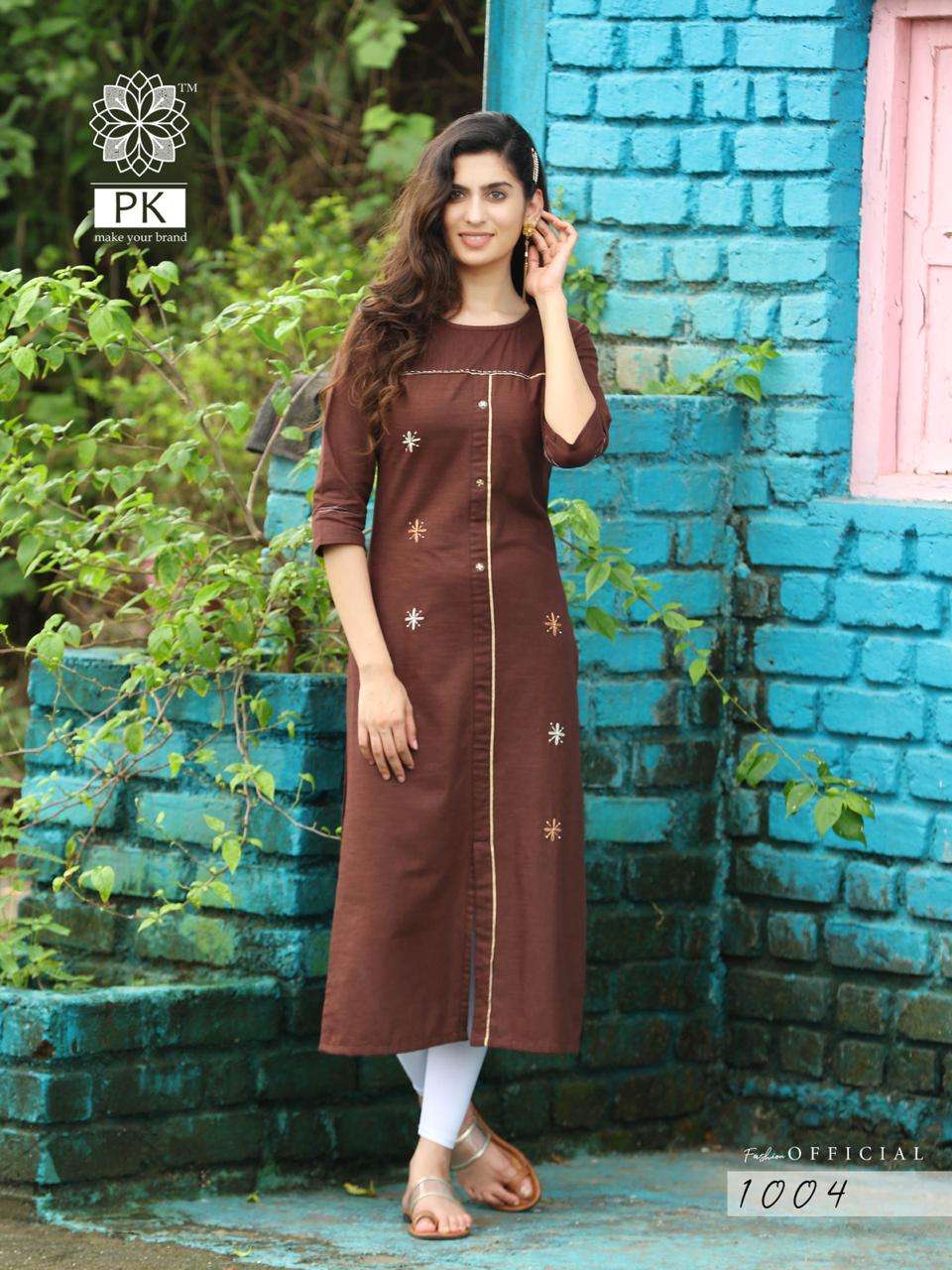 FASHION OFFICIAL BY PK 1001 TO 1009 SERIES BEAUTIFUL STYLISH FANCY COLORFUL CASUAL WEAR & ETHNIC WEAR & READY TO WEAR RAYON AND COTTON JACQUARD KURTIS AT WHOLESALE PRICE