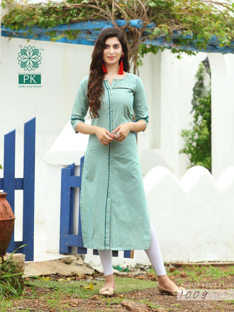 FASHION OFFICIAL BY PK 1001 TO 1009 SERIES BEAUTIFUL STYLISH FANCY COLORFUL CASUAL WEAR & ETHNIC WEAR & READY TO WEAR RAYON AND COTTON JACQUARD KURTIS AT WHOLESALE PRICE