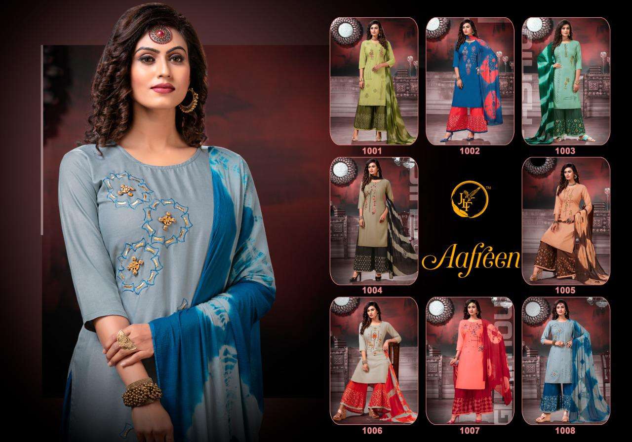 AAFREEN BY JLF 1001 TO 1008 SERIES BEAUTIFUL STYLISH FANCY COLORFUL CASUAL WEAR & ETHNIC WEAR & READY TO WEAR RAYON 14 KG WITH EMBROIDERY DRESSES AT WHOLESALE PRICE