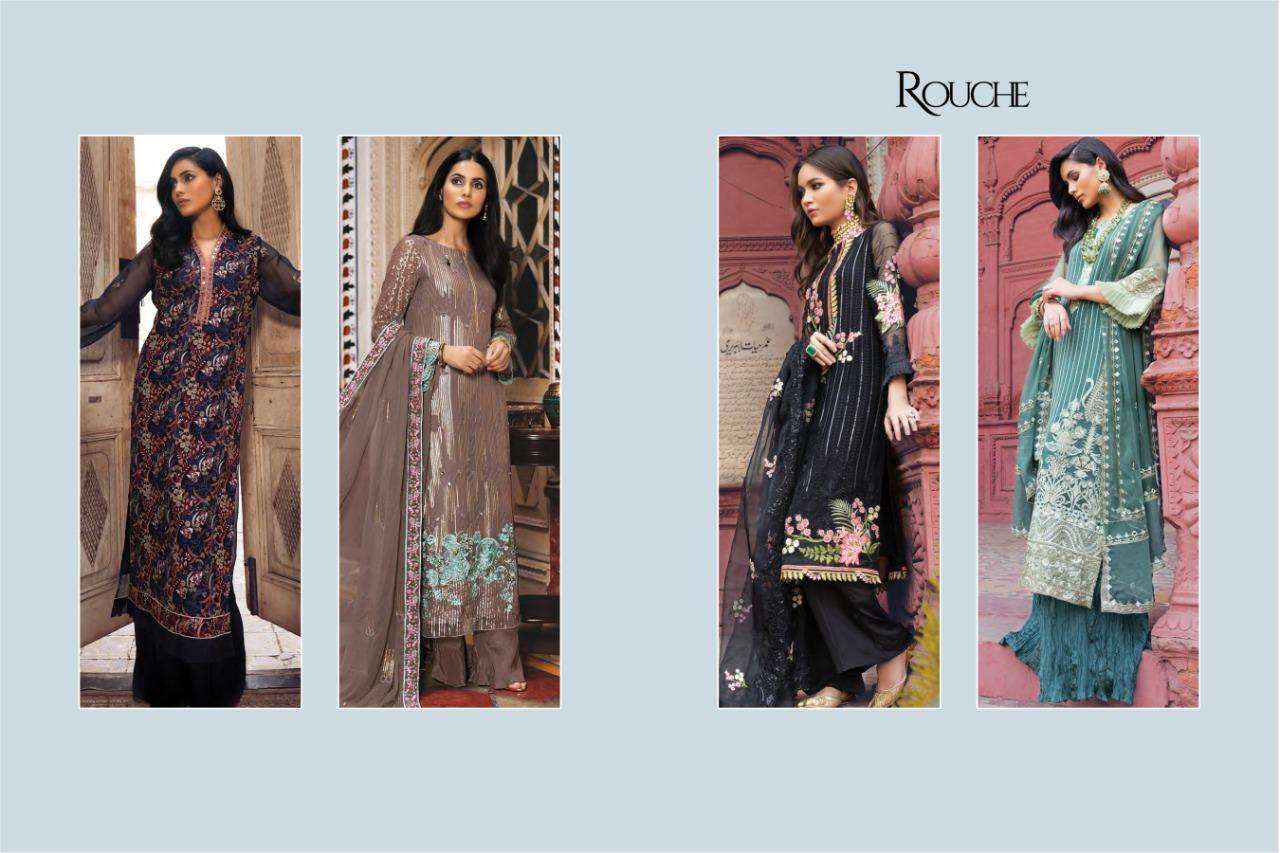 KHAS BY ROUCHE 1001 TO 1004 SERIES BEAUTIFUL STYLISH PAKISATNI SUITS FANCY COLORFUL CASUAL WEAR & ETHNIC WEAR & READY TO WEAR HEAVY FAUX GEORGETTE WITH EMBROIDERY DRESSES AT WHOLESALE PRICE