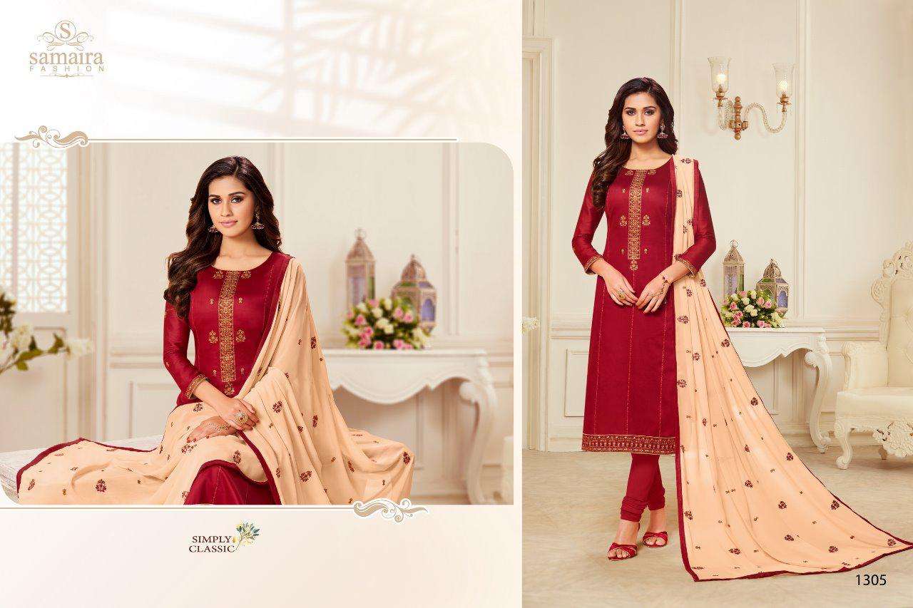 ZEEBA BY SAMIAR FASHION 1305 TO 1312 SERIES BEAUTIFUL SUITS COLORFUL STYLISH FANCY CASUAL WEAR & ETHNIC WEAR JAM SILK COTTON WITH EMBROIDERY DRESSES AT WHOLESALE PRICE