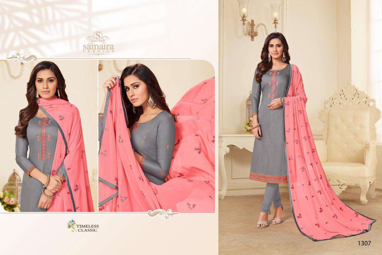 ZEEBA BY SAMIAR FASHION 1305 TO 1312 SERIES BEAUTIFUL SUITS COLORFUL STYLISH FANCY CASUAL WEAR & ETHNIC WEAR JAM SILK COTTON WITH EMBROIDERY DRESSES AT WHOLESALE PRICE