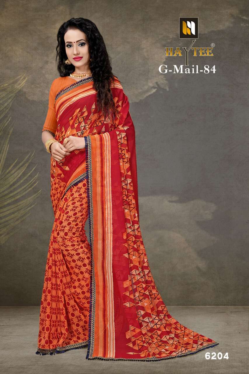 G MAIL VOL-84 BY HAYTEE 6204 TO 6215 SERIES INDIAN TRADITIONAL WEAR COLLECTION BEAUTIFUL STYLISH FANCY COLORFUL PARTY WEAR & OCCASIONAL WEAR HEAVY DAANI PRINTED SAREES AT WHOLESALE PRICE