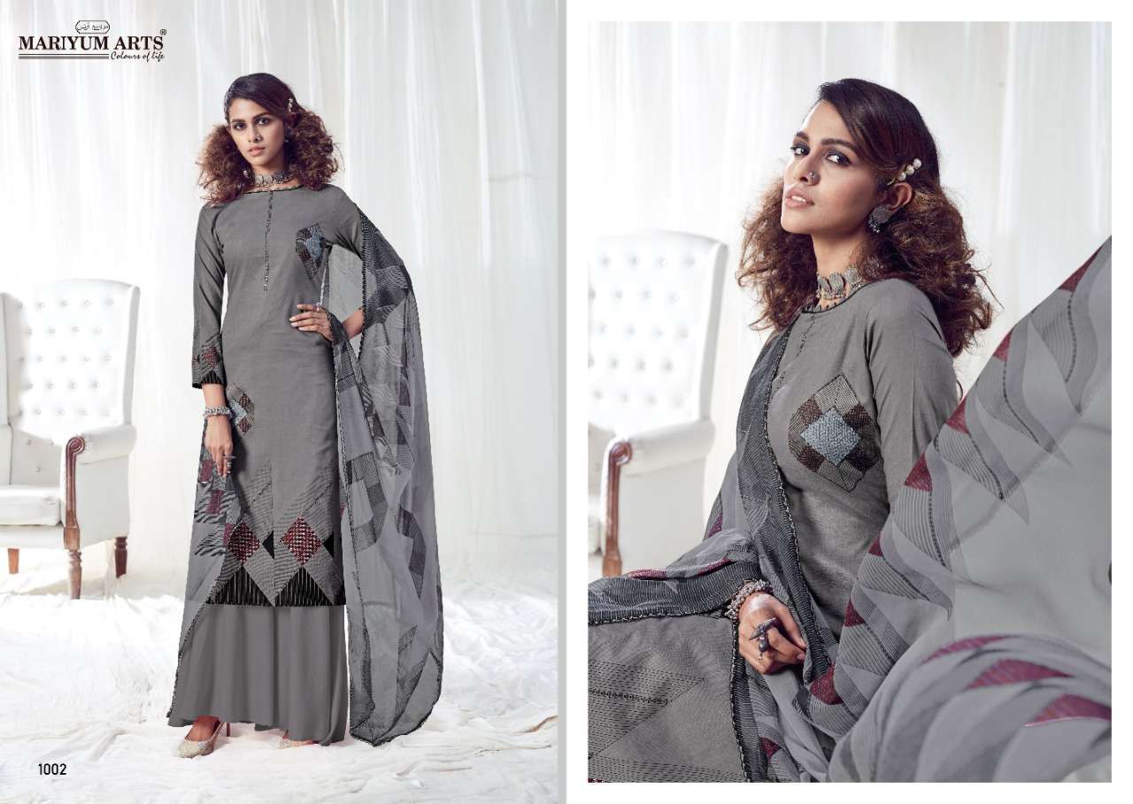 HEENAZ BY MARIYUM ARTS 1001 TO 1010 SERIES BEAUTIFUL SUITS COLORFUL STYLISH FANCY CASUAL WEAR & ETHNIC WEAR COTTON PRINTED WITH FANCY HANDWROK DRESSES AT WHOLESALE PRICE