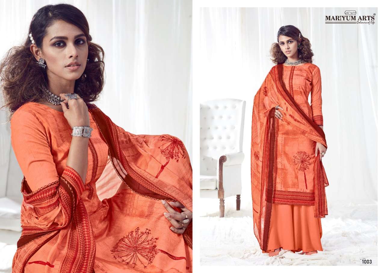 HEENAZ BY MARIYUM ARTS 1001 TO 1010 SERIES BEAUTIFUL SUITS COLORFUL STYLISH FANCY CASUAL WEAR & ETHNIC WEAR COTTON PRINTED WITH FANCY HANDWROK DRESSES AT WHOLESALE PRICE