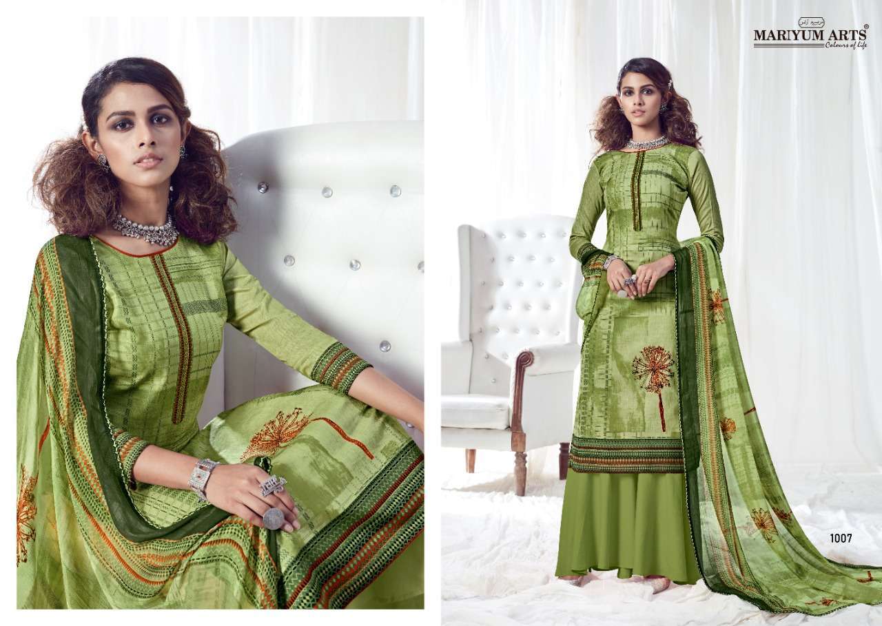 HEENAZ BY MARIYUM ARTS 1001 TO 1010 SERIES BEAUTIFUL SUITS COLORFUL STYLISH FANCY CASUAL WEAR & ETHNIC WEAR COTTON PRINTED WITH FANCY HANDWROK DRESSES AT WHOLESALE PRICE