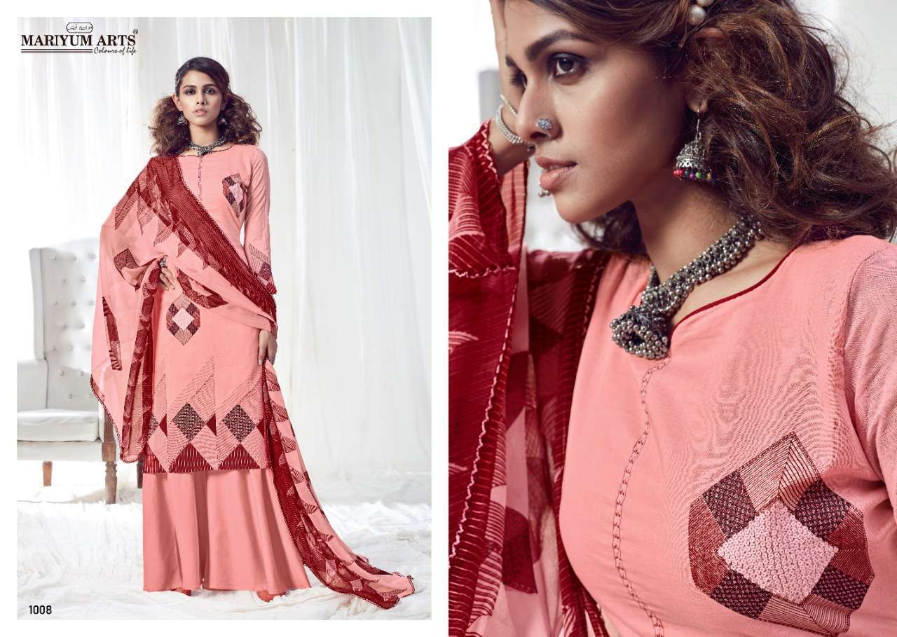 HEENAZ BY MARIYUM ARTS 1001 TO 1010 SERIES BEAUTIFUL SUITS COLORFUL STYLISH FANCY CASUAL WEAR & ETHNIC WEAR COTTON PRINTED WITH FANCY HANDWROK DRESSES AT WHOLESALE PRICE