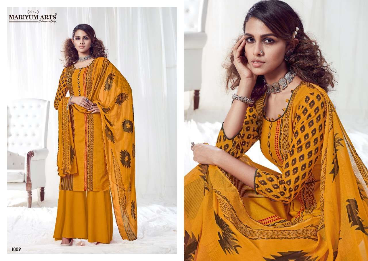 HEENAZ BY MARIYUM ARTS 1001 TO 1010 SERIES BEAUTIFUL SUITS COLORFUL STYLISH FANCY CASUAL WEAR & ETHNIC WEAR COTTON PRINTED WITH FANCY HANDWROK DRESSES AT WHOLESALE PRICE