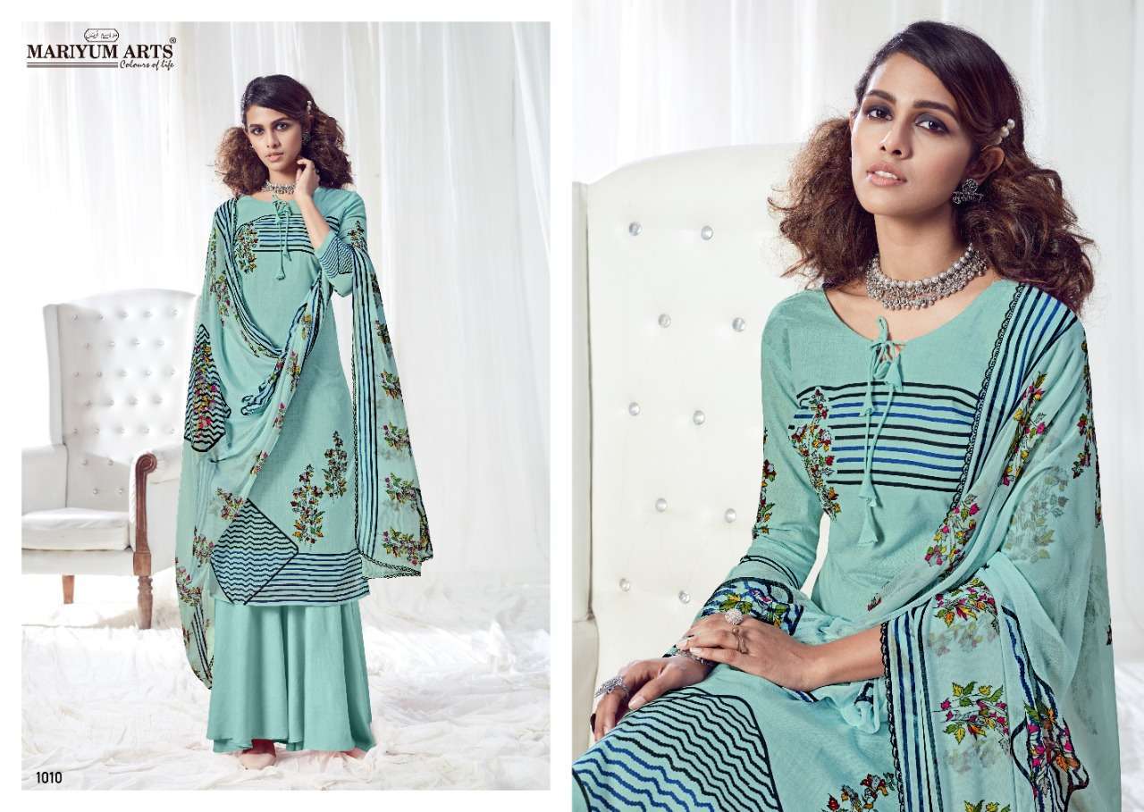 HEENAZ BY MARIYUM ARTS 1001 TO 1010 SERIES BEAUTIFUL SUITS COLORFUL STYLISH FANCY CASUAL WEAR & ETHNIC WEAR COTTON PRINTED WITH FANCY HANDWROK DRESSES AT WHOLESALE PRICE