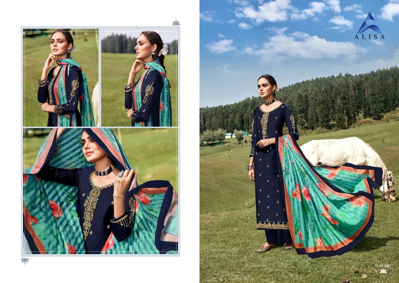 GULAL BY ALISA 5201 TO 5206 SERIES BEAUTIFUL SUITS COLORFUL STYLISH FANCY CASUAL WEAR & ETHNIC WEAR SATIN GEORGETTE WITH HANDWORK DRESSES AT WHOLESALE PRICE
