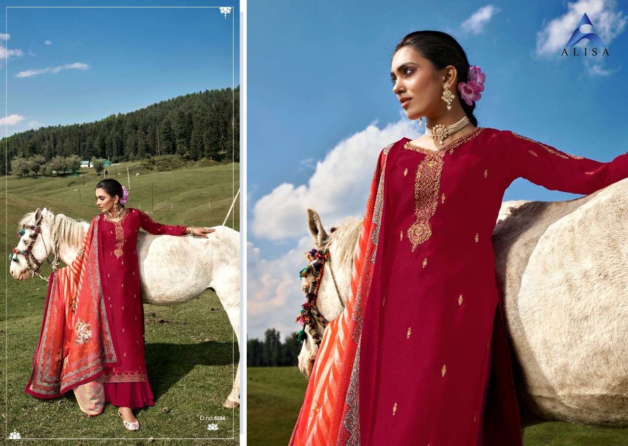 GULAL BY ALISA 5201 TO 5206 SERIES BEAUTIFUL SUITS COLORFUL STYLISH FANCY CASUAL WEAR & ETHNIC WEAR SATIN GEORGETTE WITH HANDWORK DRESSES AT WHOLESALE PRICE