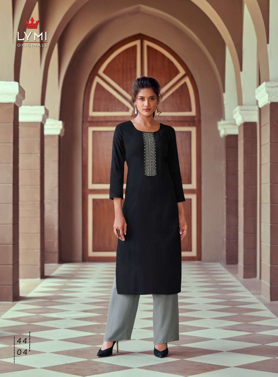 RUNWAY BY LYMI ORIGINAL 4401 TO 4408 SERIES BEAUTIFUL STYLISH FANCY COLORFUL CASUAL WEAR & ETHNIC WEAR & READY TO WEAR HEAVY RAYON NECK WORK PRINTED KURTIS AT WHOLESALE PRICE