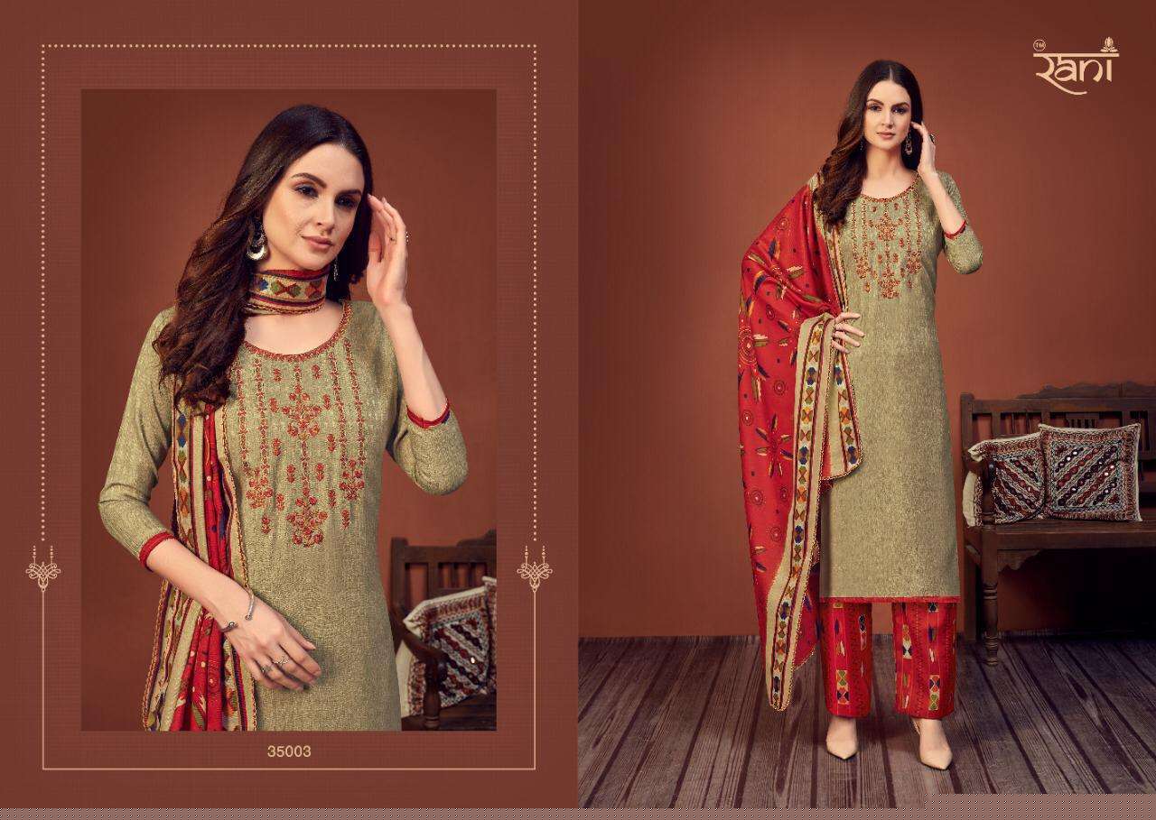 SAKHIYA BY RANI FASHION 35001 TO 35008 SERIES DESIGNER SUITS COLLECTION BEAUTIFUL STYLISH FANCY COLORFUL PARTY WEAR & OCCASIONAL WEAR PASHMINA DOBBY PRINT WITH WORK DRESSES AT WHOLESALE PRICE