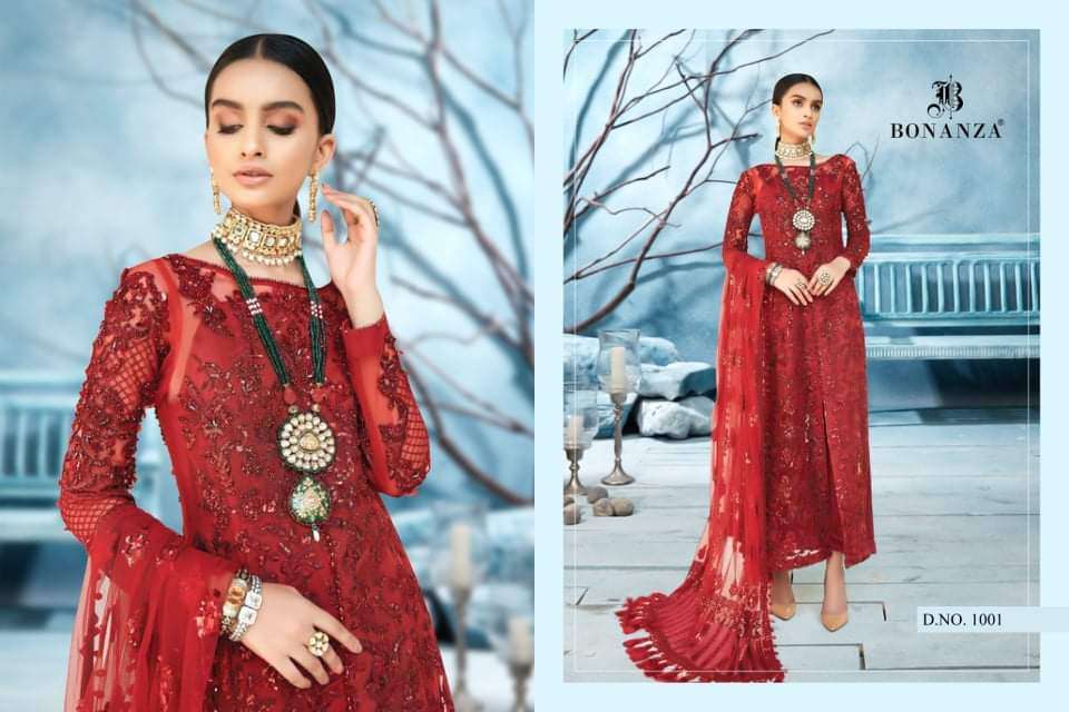 RANGRASIYA VOL-1 BY BONANZA 1001 TO 1002 SERIES BEAUTIFUL SUITS COLORFUL STYLISH FANCY CASUAL WEAR & ETHNIC WEAR FAUX GEORGETTE WITH EMBROIDERY DRESSES AT WHOLESALE PRICE