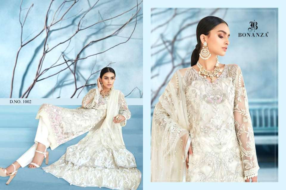 RANGRASIYA VOL-1 BY BONANZA 1001 TO 1002 SERIES BEAUTIFUL SUITS COLORFUL STYLISH FANCY CASUAL WEAR & ETHNIC WEAR FAUX GEORGETTE WITH EMBROIDERY DRESSES AT WHOLESALE PRICE
