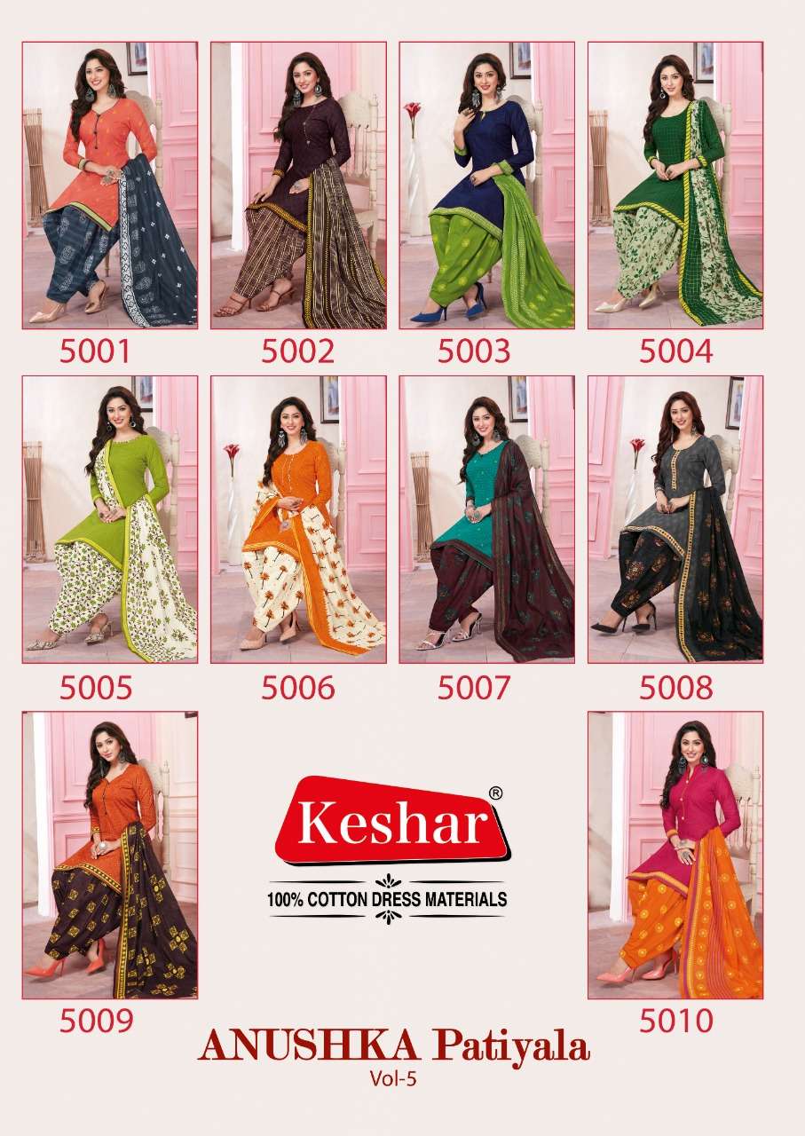 ANUSHKA PATIYALA VOL-5 BY KESHAR 5001 TO 5010 SERIES BEAUTIFUL SUITS STYLISH FANCY COLORFUL CASUAL WEAR & ETHNIC WEAR PURE COTTON DRESSES AT WHOLESALE PRICE