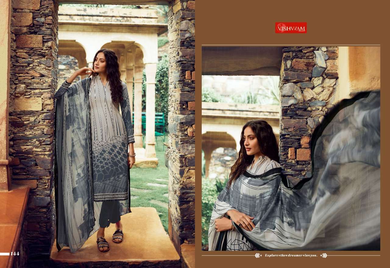 CAPPUCCINO VOL-4 BY VISHWAM FABRICS 143 TO 154 SERIES BEAUTIFUL SUITS COLORFUL STYLISH FANCY CASUAL WEAR & ETHNIC WEAR CREPE PRINTED DRESSES AT WHOLESALE PRICE