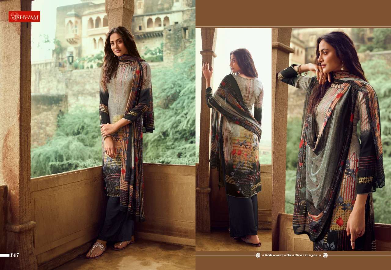 CAPPUCCINO VOL-4 BY VISHWAM FABRICS 143 TO 154 SERIES BEAUTIFUL SUITS COLORFUL STYLISH FANCY CASUAL WEAR & ETHNIC WEAR CREPE PRINTED DRESSES AT WHOLESALE PRICE