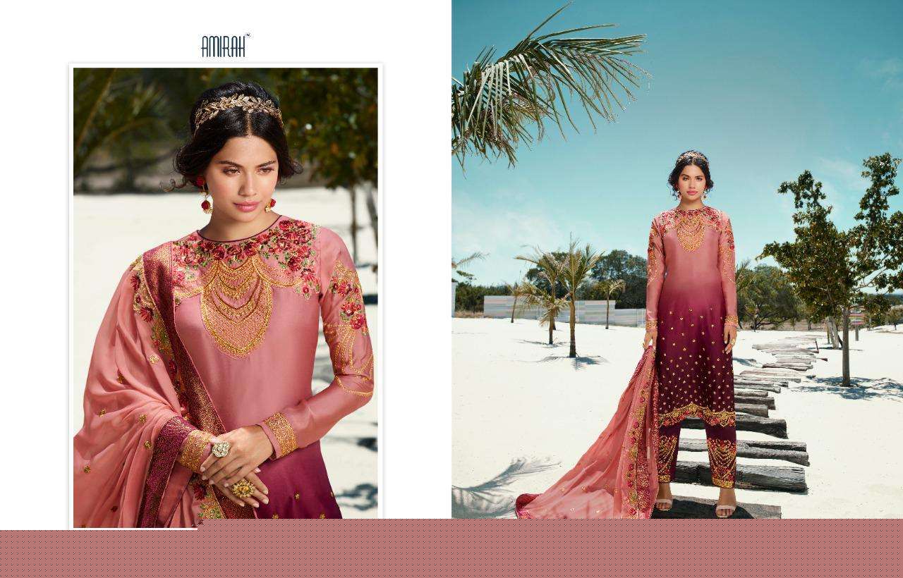 AMIRAH VOL-32 BY AMIRAH 14011 TO 14018 SERIES DESIGNER WEDDING COLLECTION BEAUTIFUL STYLISH FANCY COLORFUL PARTY WEAR & OCCASIONAL WEAR HEAVY SATIN GEORGETTE EMBROIDERED DRESSES AT WHOLESALE PRICE