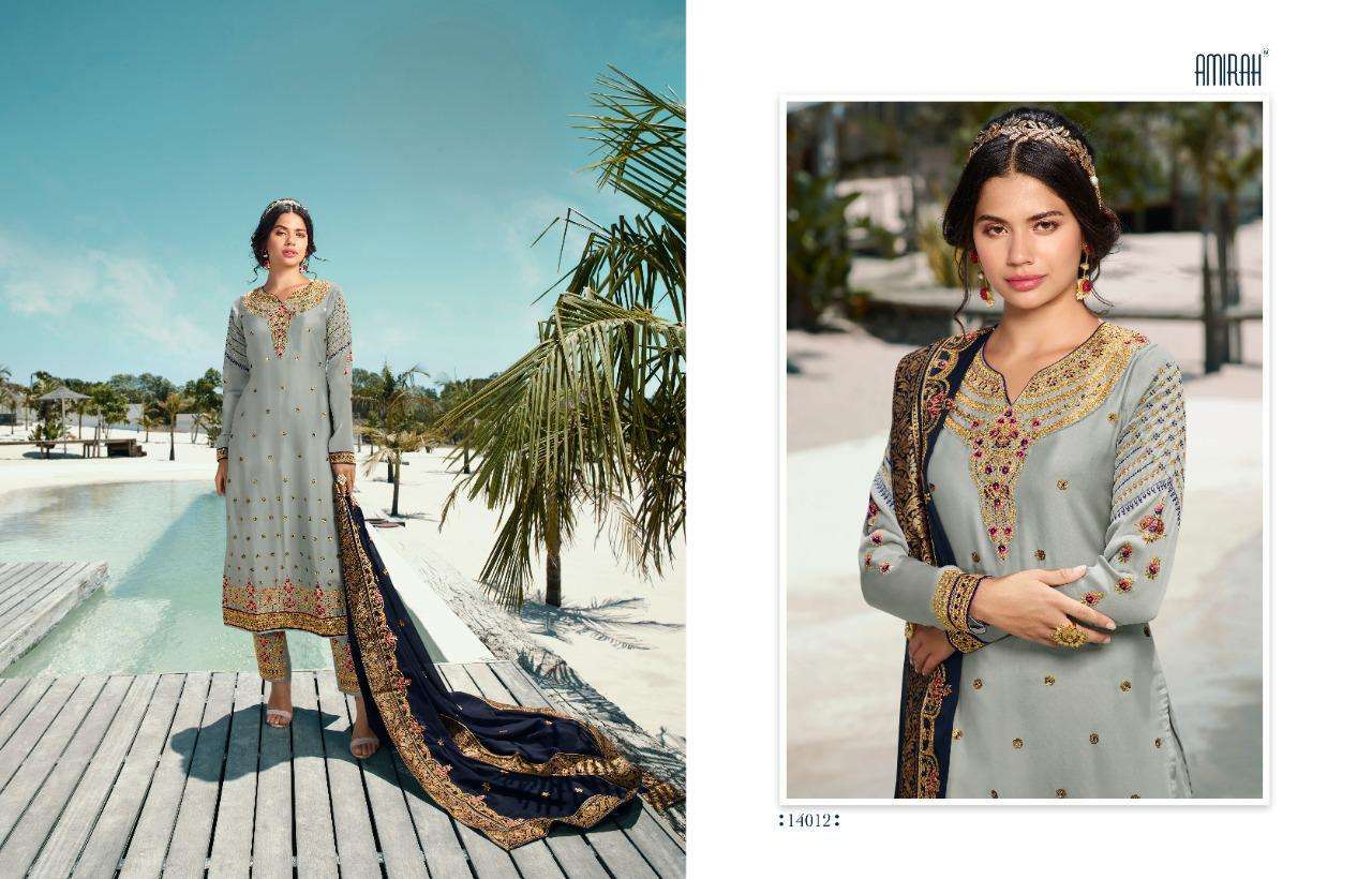 AMIRAH VOL-32 BY AMIRAH 14011 TO 14018 SERIES DESIGNER WEDDING COLLECTION BEAUTIFUL STYLISH FANCY COLORFUL PARTY WEAR & OCCASIONAL WEAR HEAVY SATIN GEORGETTE EMBROIDERED DRESSES AT WHOLESALE PRICE