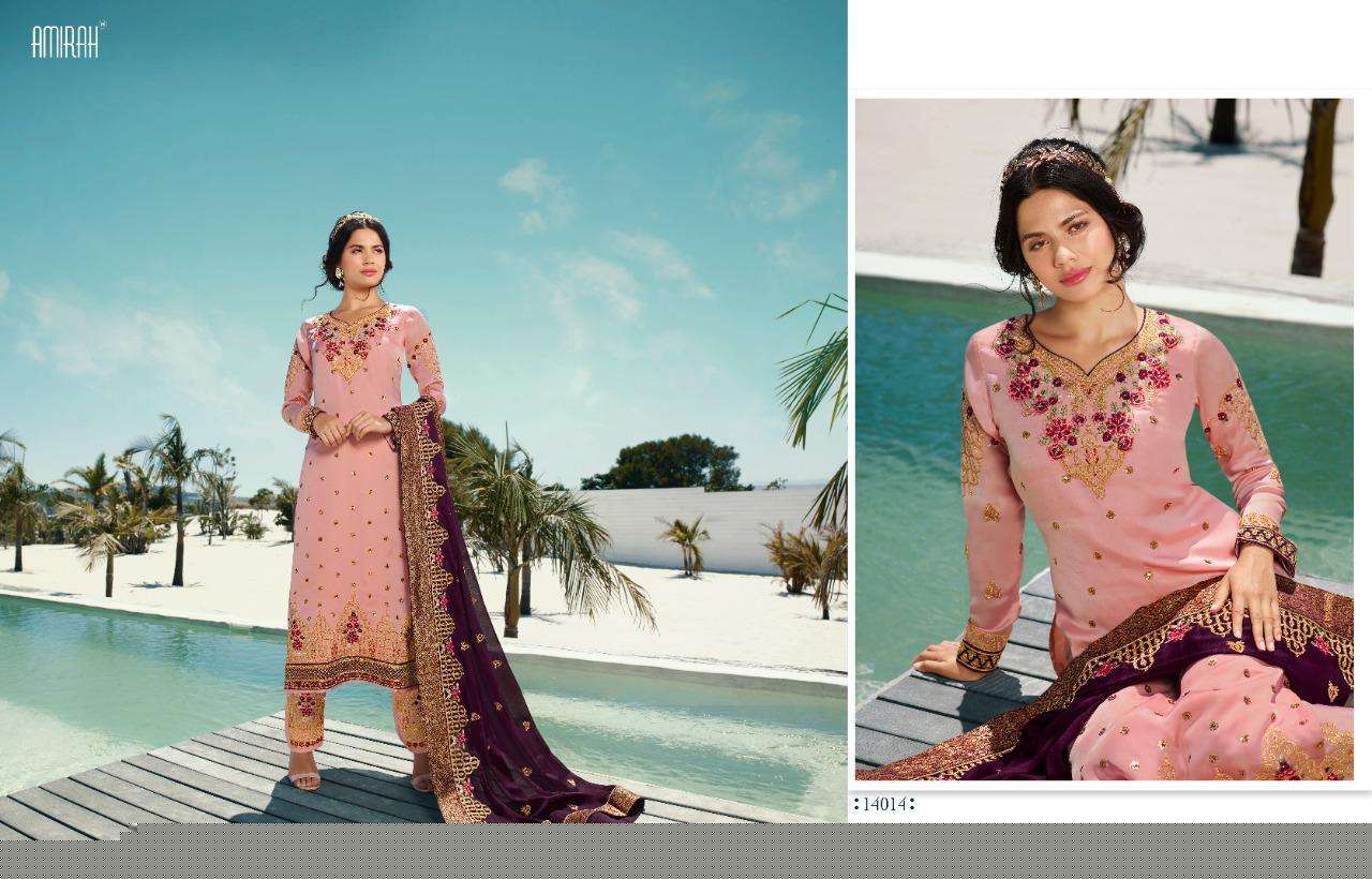 AMIRAH VOL-32 BY AMIRAH 14011 TO 14018 SERIES DESIGNER WEDDING COLLECTION BEAUTIFUL STYLISH FANCY COLORFUL PARTY WEAR & OCCASIONAL WEAR HEAVY SATIN GEORGETTE EMBROIDERED DRESSES AT WHOLESALE PRICE