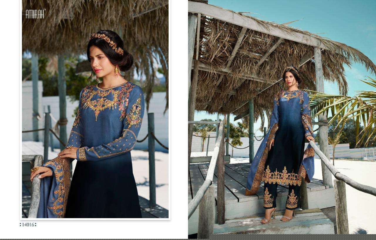 AMIRAH VOL-32 BY AMIRAH 14011 TO 14018 SERIES DESIGNER WEDDING COLLECTION BEAUTIFUL STYLISH FANCY COLORFUL PARTY WEAR & OCCASIONAL WEAR HEAVY SATIN GEORGETTE EMBROIDERED DRESSES AT WHOLESALE PRICE