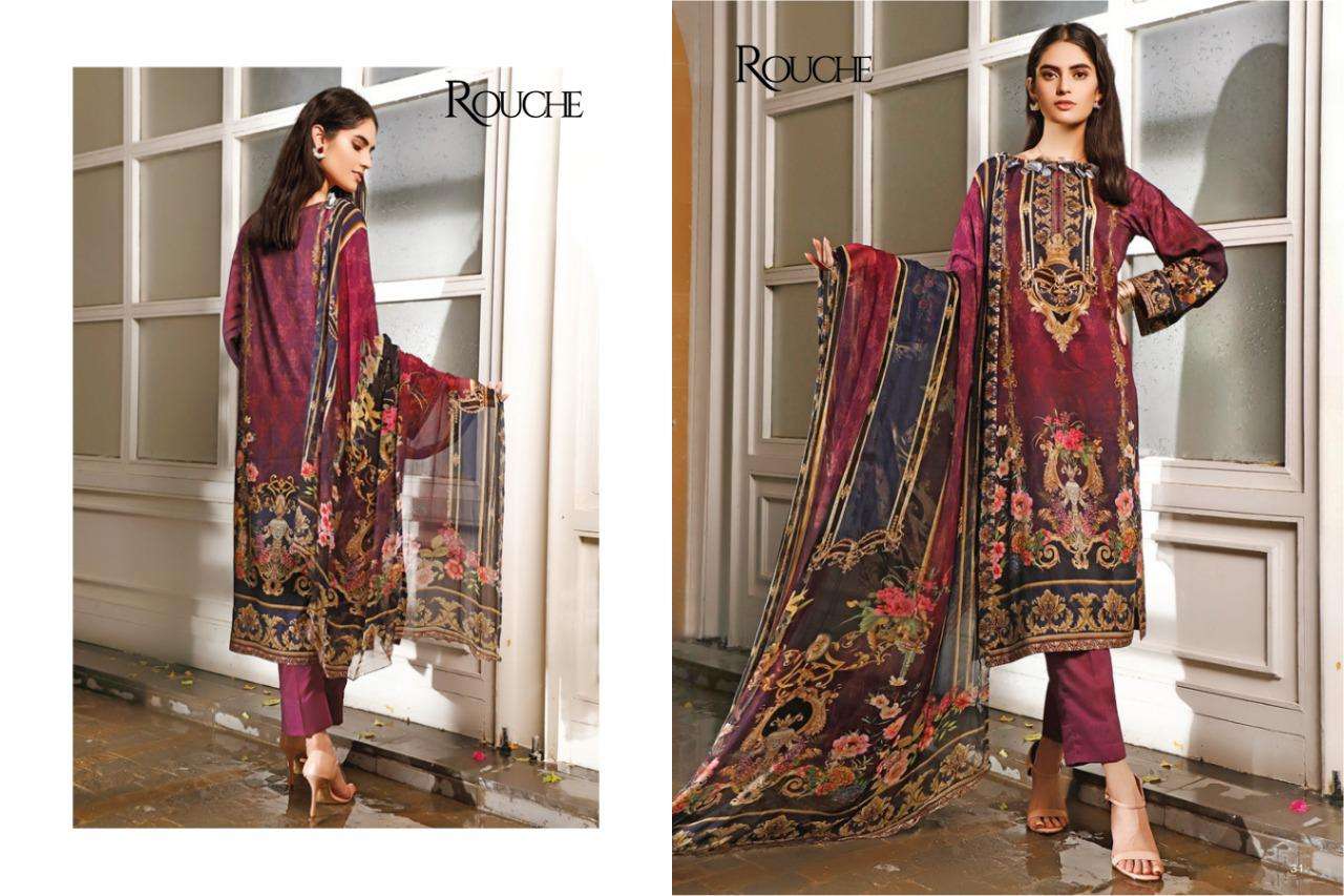 MALHAR BY ROUCHE 1001 TO 1006 SERIES BEAUTIFUL STYLISH PAKISATNI SUITS FANCY COLORFUL CASUAL WEAR & ETHNIC WEAR & READY TO WEAR HEAVY JAM SATIN COTTON WITH DIGITAL PRINT DRESSES AT WHOLESALE PRICE