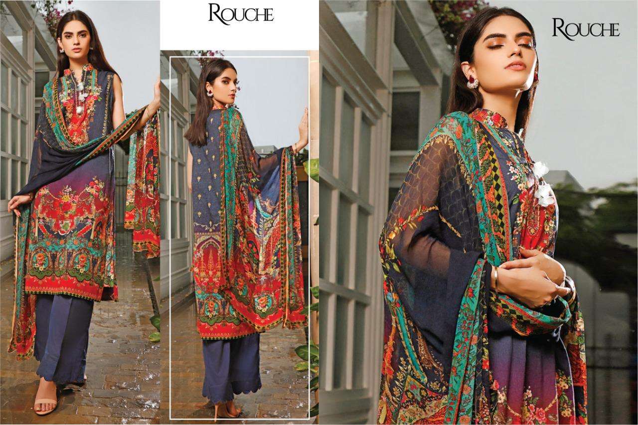 MALHAR BY ROUCHE 1001 TO 1006 SERIES BEAUTIFUL STYLISH PAKISATNI SUITS FANCY COLORFUL CASUAL WEAR & ETHNIC WEAR & READY TO WEAR HEAVY JAM SATIN COTTON WITH DIGITAL PRINT DRESSES AT WHOLESALE PRICE