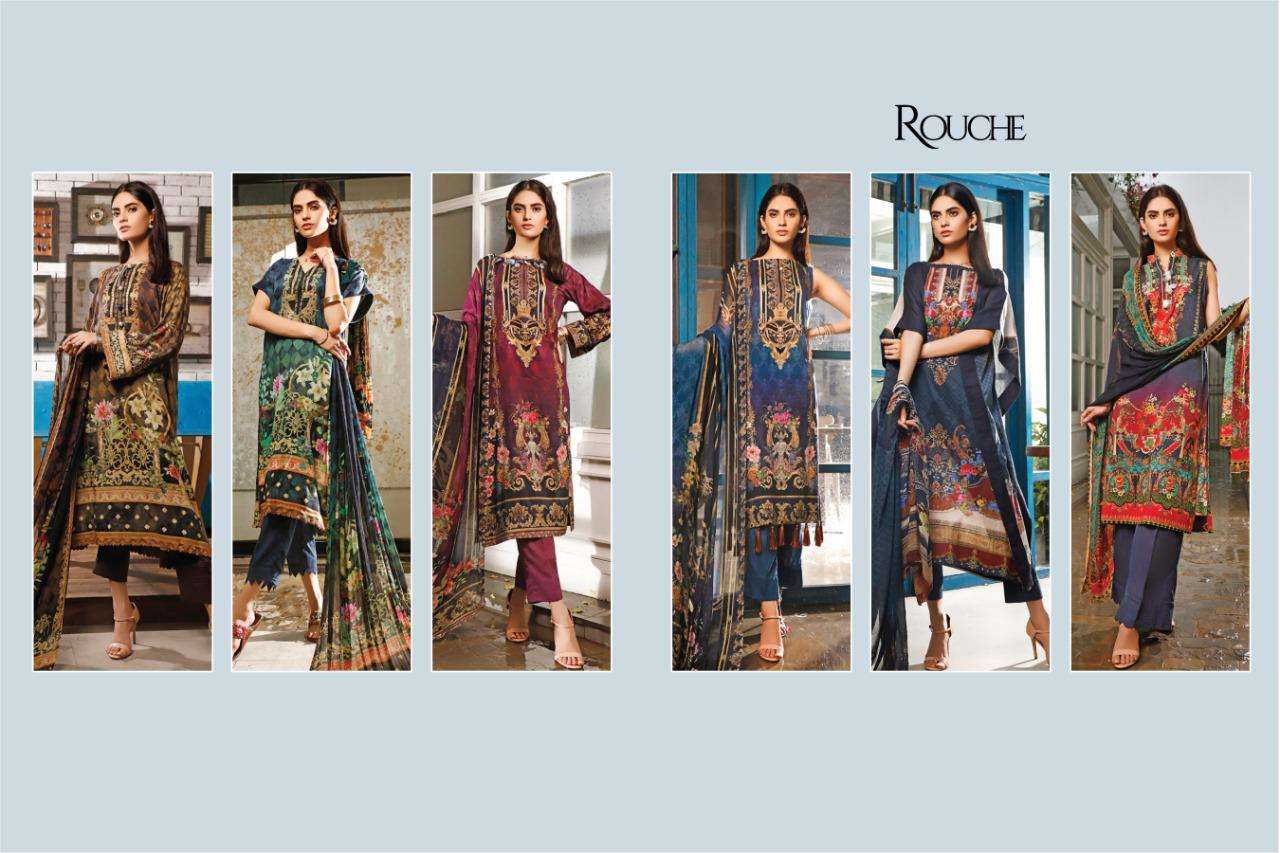 MALHAR BY ROUCHE 1001 TO 1006 SERIES BEAUTIFUL STYLISH PAKISATNI SUITS FANCY COLORFUL CASUAL WEAR & ETHNIC WEAR & READY TO WEAR HEAVY JAM SATIN COTTON WITH DIGITAL PRINT DRESSES AT WHOLESALE PRICE