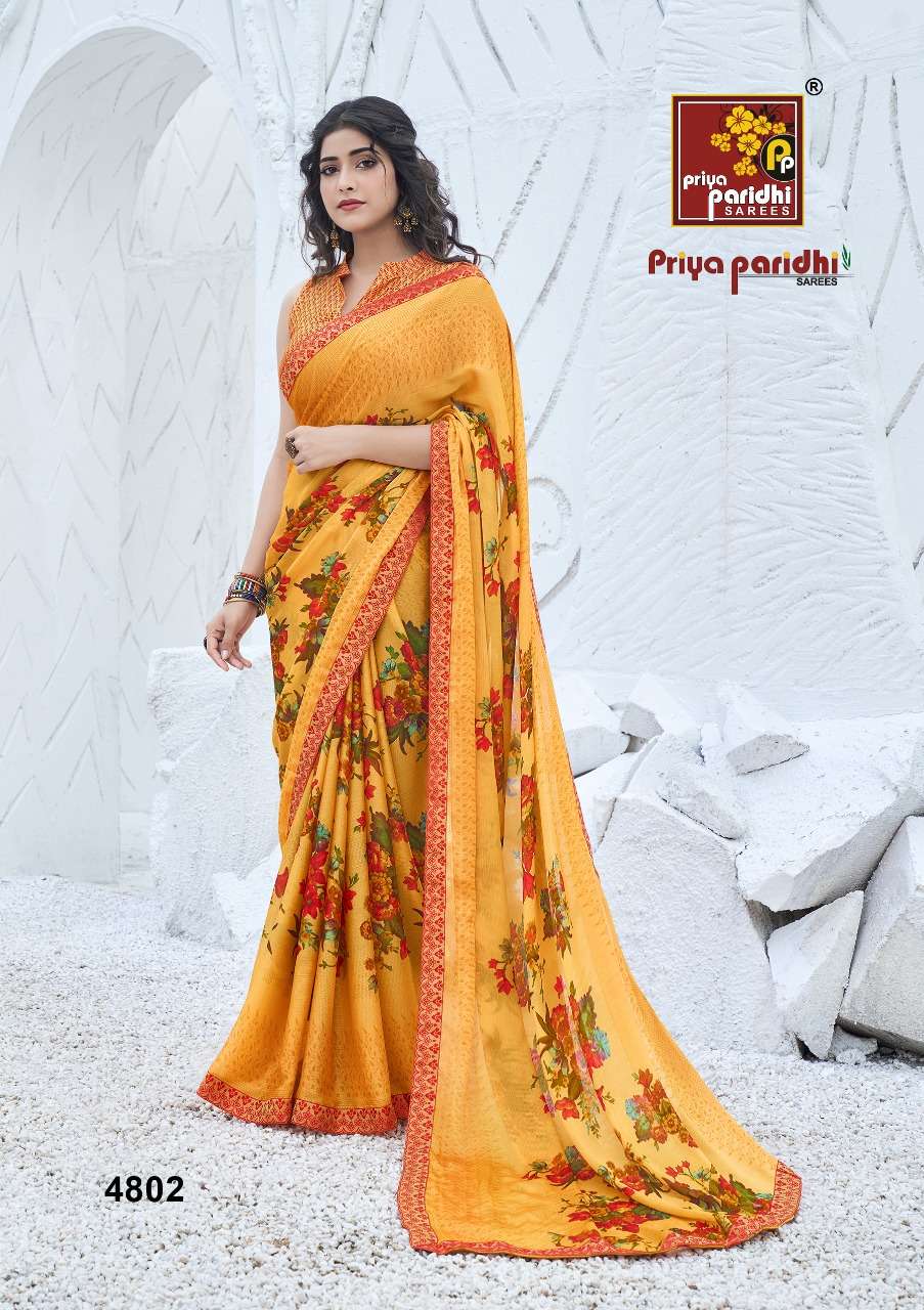 SHANAYA BY PRIYA PARIDHI 4801 TO 4810 SERIES INDIAN TRADITIONAL WEAR COLLECTION BEAUTIFUL STYLISH FANCY COLORFUL PARTY WEAR & OCCASIONAL WEAR FANCY MOSS PRINTED SAREES AT WHOLESALE PRICE
