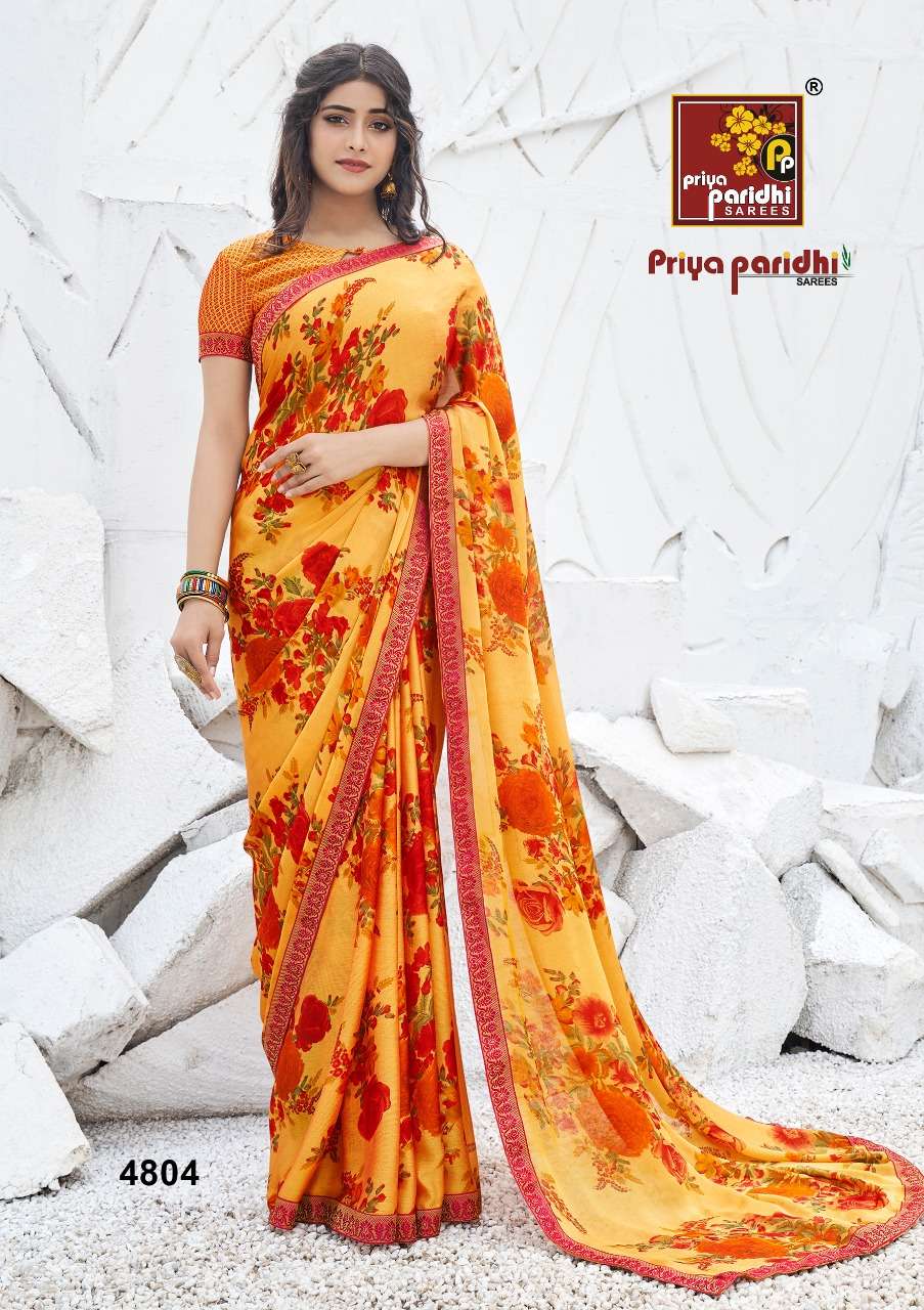 SHANAYA BY PRIYA PARIDHI 4801 TO 4810 SERIES INDIAN TRADITIONAL WEAR COLLECTION BEAUTIFUL STYLISH FANCY COLORFUL PARTY WEAR & OCCASIONAL WEAR FANCY MOSS PRINTED SAREES AT WHOLESALE PRICE
