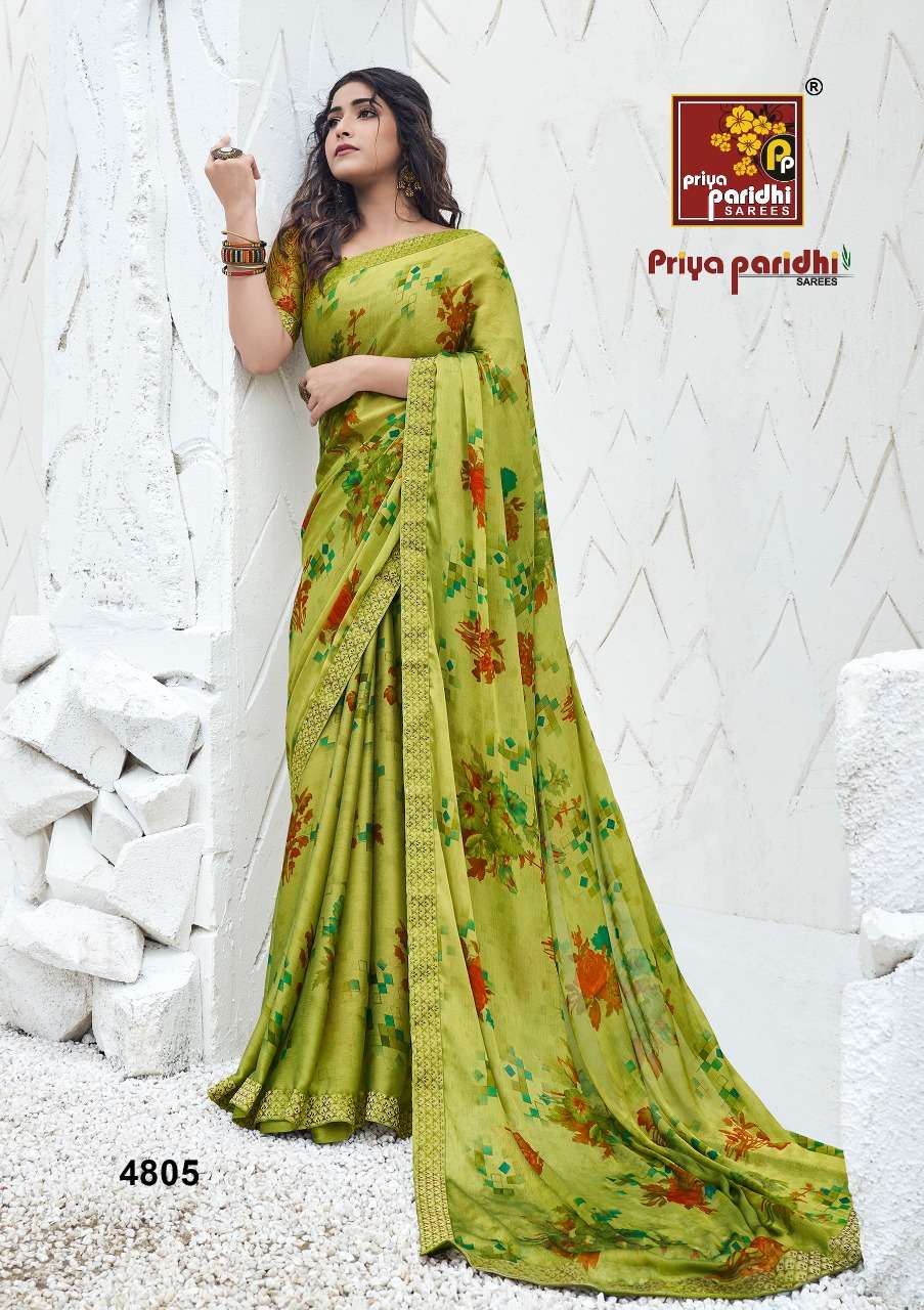 SHANAYA BY PRIYA PARIDHI 4801 TO 4810 SERIES INDIAN TRADITIONAL WEAR COLLECTION BEAUTIFUL STYLISH FANCY COLORFUL PARTY WEAR & OCCASIONAL WEAR FANCY MOSS PRINTED SAREES AT WHOLESALE PRICE