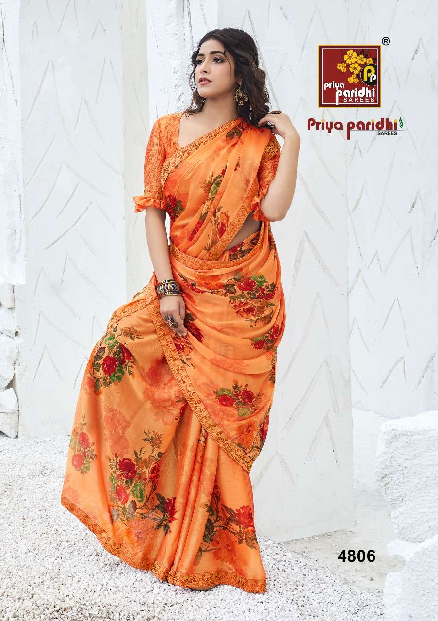 SHANAYA BY PRIYA PARIDHI 4801 TO 4810 SERIES INDIAN TRADITIONAL WEAR COLLECTION BEAUTIFUL STYLISH FANCY COLORFUL PARTY WEAR & OCCASIONAL WEAR FANCY MOSS PRINTED SAREES AT WHOLESALE PRICE