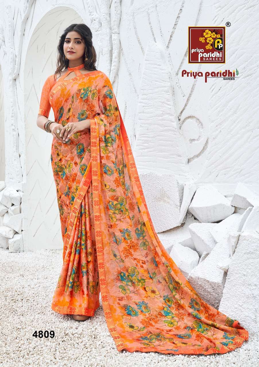 SHANAYA BY PRIYA PARIDHI 4801 TO 4810 SERIES INDIAN TRADITIONAL WEAR COLLECTION BEAUTIFUL STYLISH FANCY COLORFUL PARTY WEAR & OCCASIONAL WEAR FANCY MOSS PRINTED SAREES AT WHOLESALE PRICE