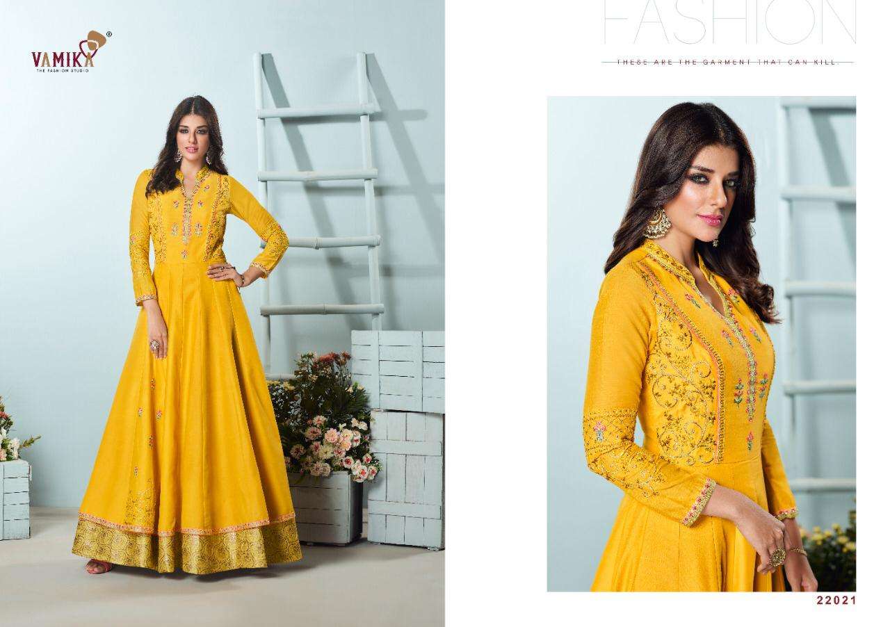 AMORINA VOL-5 BY ARIHANT NX 22021 TO 22025 SERIES DESIGNER WEAR COLLECTION BEAUTIFUL STYLISH FANCY COLORFUL PARTY WEAR & OCCASIONAL WEAR MUSLIN SILK GOWNS AT WHOLESALE PRICE