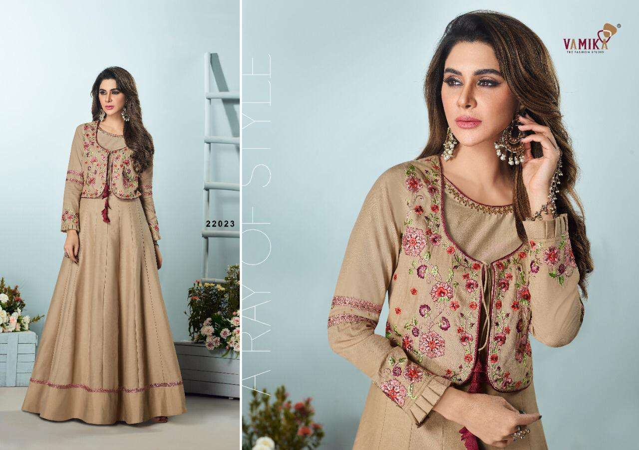 AMORINA VOL-5 BY ARIHANT NX 22021 TO 22025 SERIES DESIGNER WEAR COLLECTION BEAUTIFUL STYLISH FANCY COLORFUL PARTY WEAR & OCCASIONAL WEAR MUSLIN SILK GOWNS AT WHOLESALE PRICE