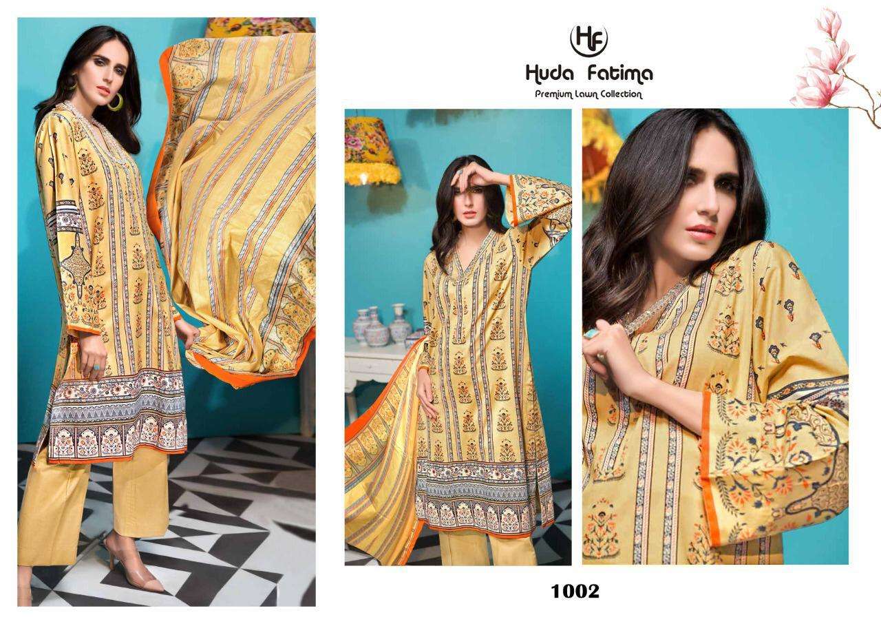 EXCLUSIVE SPRING LAWN COLLECTION 2020 BY HUDA FATIMA 1001 TO 1010 SERIES BEAUTIFUL SUITS STYLISH FANCY COLORFUL CASUAL WEAR & ETHNIC WEAR PURE CAMBRIC DRESSES AT WHOLESALE PRICE