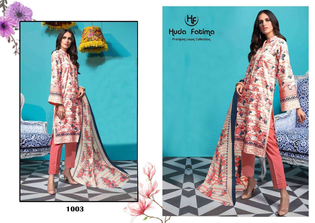 EXCLUSIVE SPRING LAWN COLLECTION 2020 BY HUDA FATIMA 1001 TO 1010 SERIES BEAUTIFUL SUITS STYLISH FANCY COLORFUL CASUAL WEAR & ETHNIC WEAR PURE CAMBRIC DRESSES AT WHOLESALE PRICE