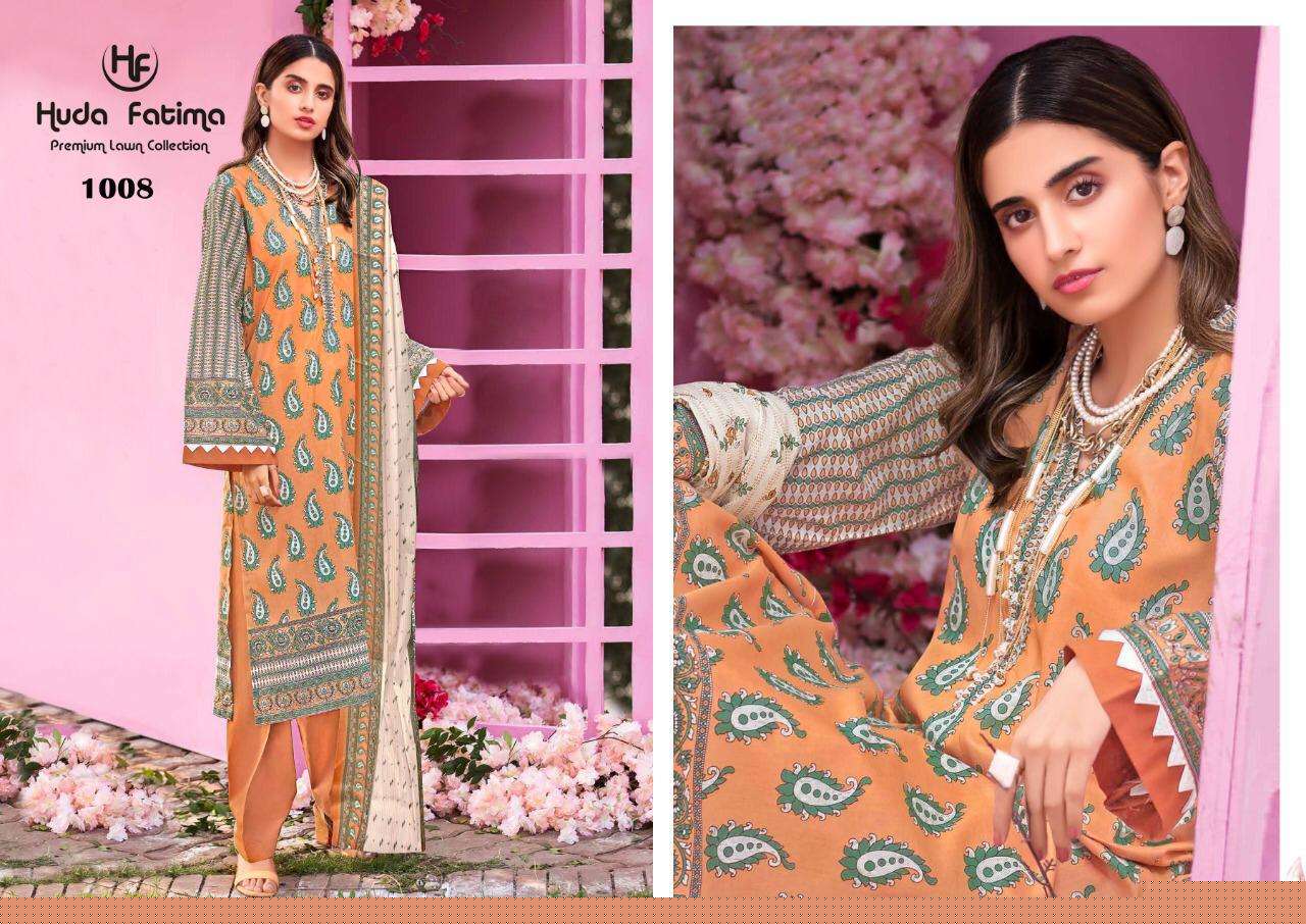 EXCLUSIVE SPRING LAWN COLLECTION 2020 BY HUDA FATIMA 1001 TO 1010 SERIES BEAUTIFUL SUITS STYLISH FANCY COLORFUL CASUAL WEAR & ETHNIC WEAR PURE CAMBRIC DRESSES AT WHOLESALE PRICE