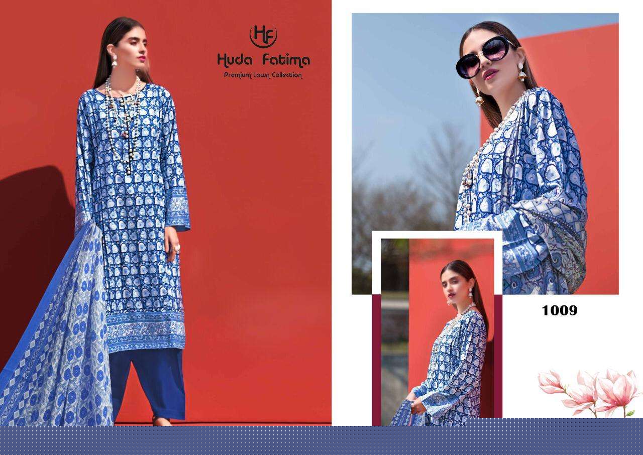 EXCLUSIVE SPRING LAWN COLLECTION 2020 BY HUDA FATIMA 1001 TO 1010 SERIES BEAUTIFUL SUITS STYLISH FANCY COLORFUL CASUAL WEAR & ETHNIC WEAR PURE CAMBRIC DRESSES AT WHOLESALE PRICE