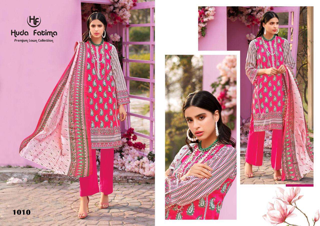 EXCLUSIVE SPRING LAWN COLLECTION 2020 BY HUDA FATIMA 1001 TO 1010 SERIES BEAUTIFUL SUITS STYLISH FANCY COLORFUL CASUAL WEAR & ETHNIC WEAR PURE CAMBRIC DRESSES AT WHOLESALE PRICE