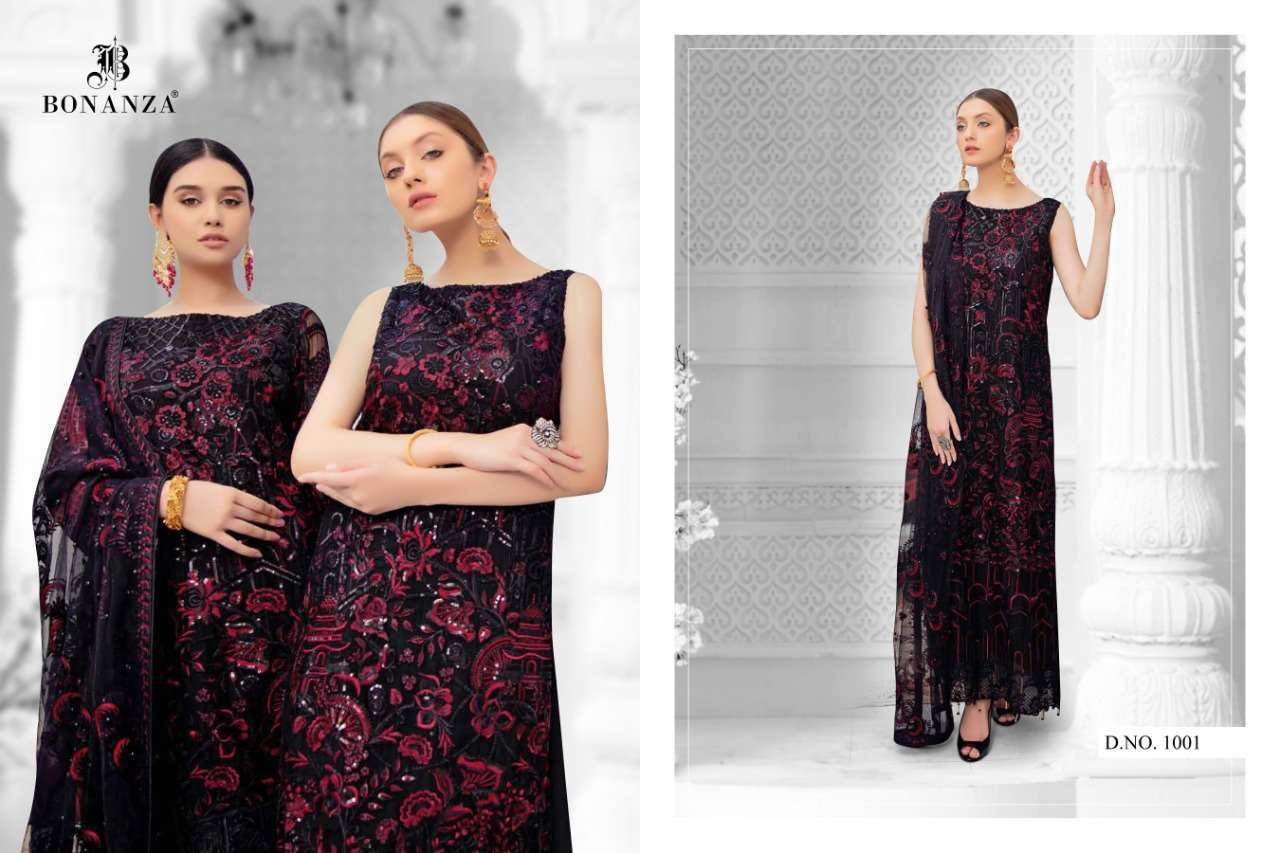 ALLIFA VOL-1 BY BONANZA 1001 TO 1004 SERIES BEAUTIFUL SUITS COLORFUL STYLISH FANCY CASUAL WEAR & ETHNIC WEAR HEAVY GEORGETTE WITH EMBROIDERED DRESSES AT WHOLESALE PRICE