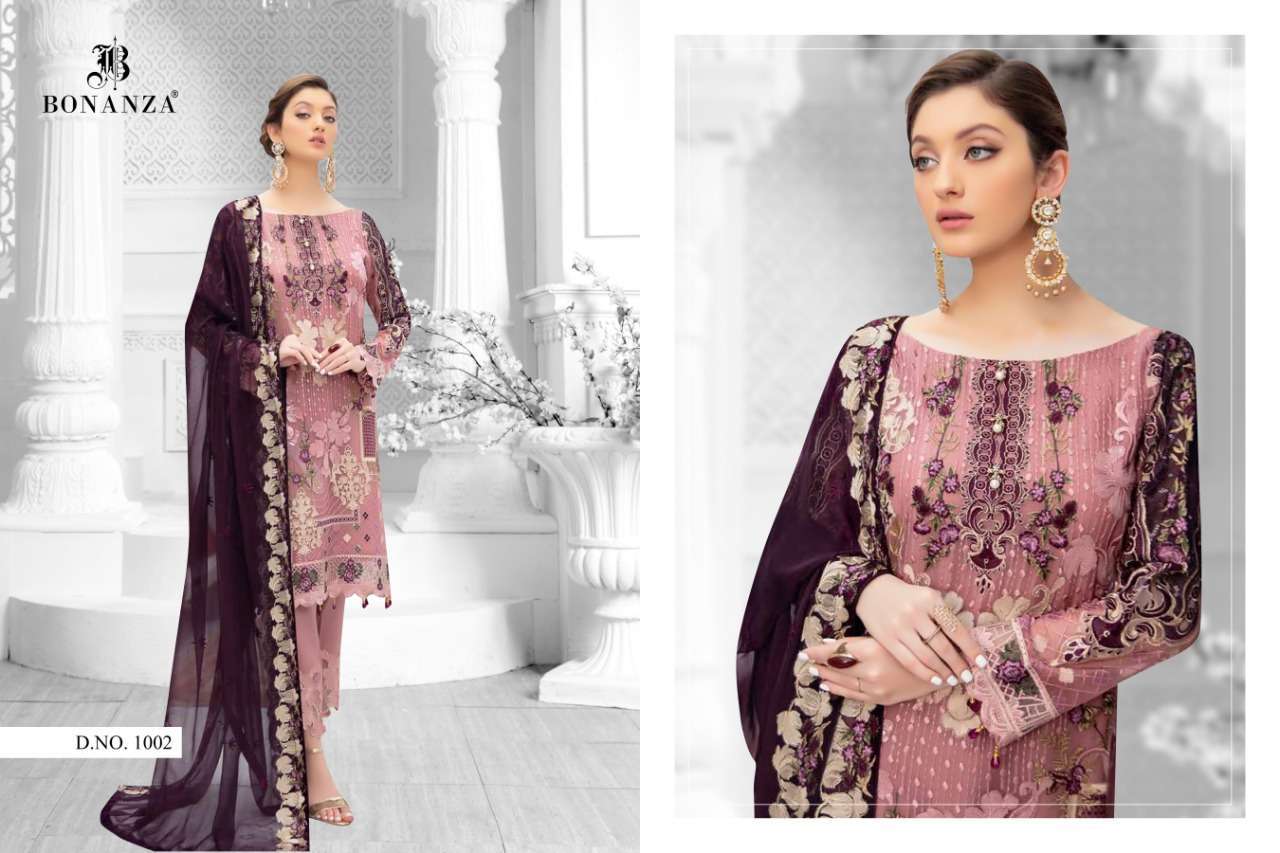 ALLIFA VOL-1 BY BONANZA 1001 TO 1004 SERIES BEAUTIFUL SUITS COLORFUL STYLISH FANCY CASUAL WEAR & ETHNIC WEAR HEAVY GEORGETTE WITH EMBROIDERED DRESSES AT WHOLESALE PRICE