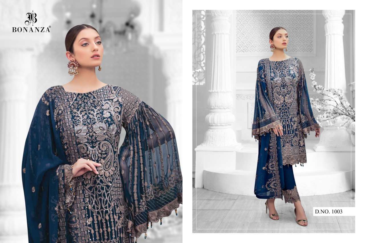 ALLIFA VOL-1 BY BONANZA 1001 TO 1004 SERIES BEAUTIFUL SUITS COLORFUL STYLISH FANCY CASUAL WEAR & ETHNIC WEAR HEAVY GEORGETTE WITH EMBROIDERED DRESSES AT WHOLESALE PRICE